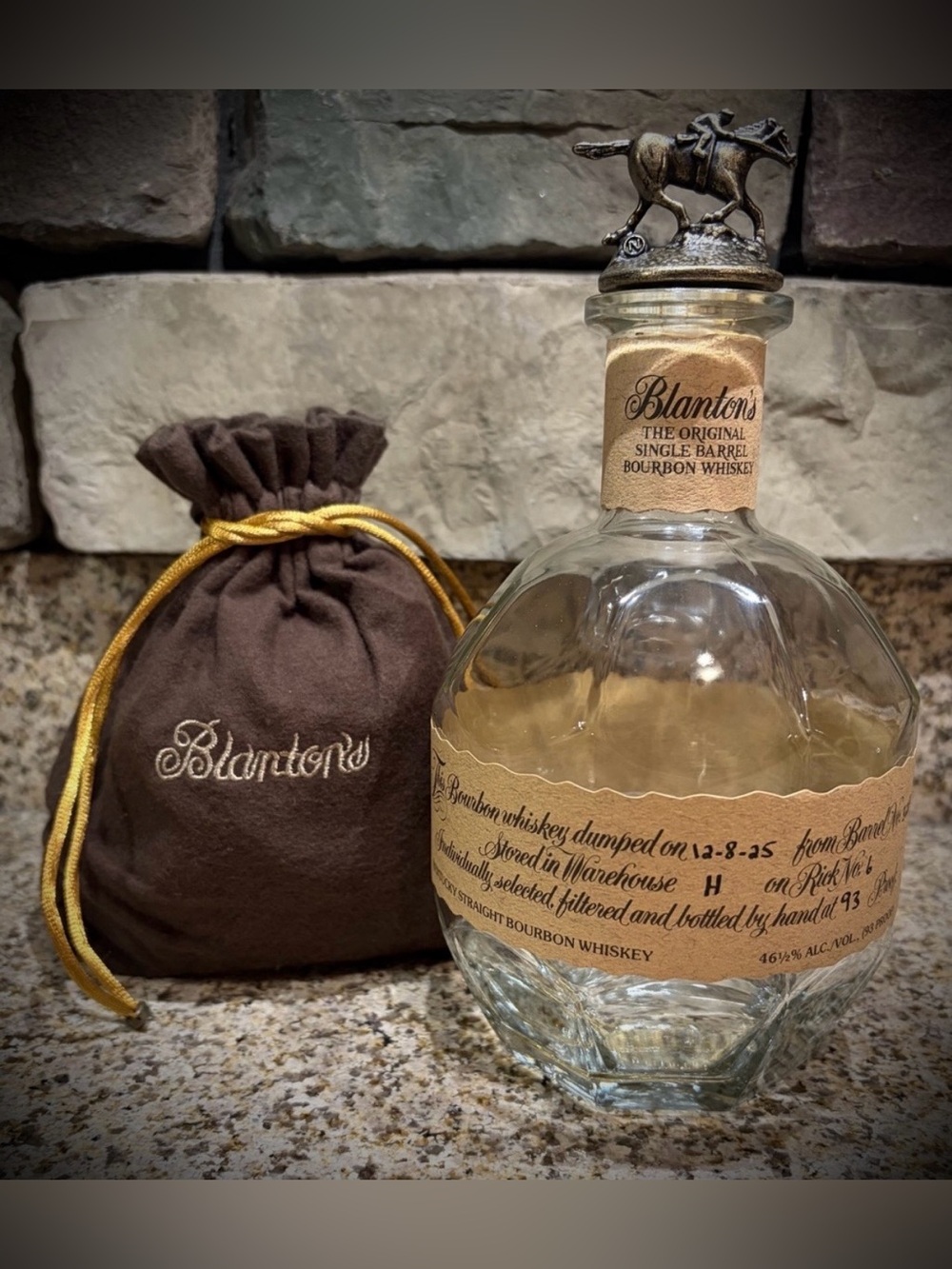 The Original BLANTON’S Single Barrel Bourbon ‘Empty’ Whiskey Bottle & Pouch EUC